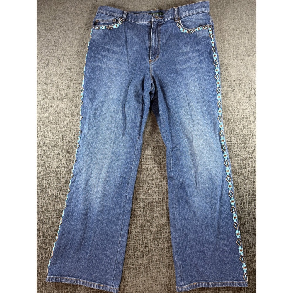 Lauren Ralph Lauren Beaded Side Stripe Jeans Blue Medium Wash Straight Leg 16